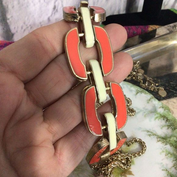 NWT Orange & Cream Necklace Chunky Chain & Interlinked Accents - Picture 13 of 15